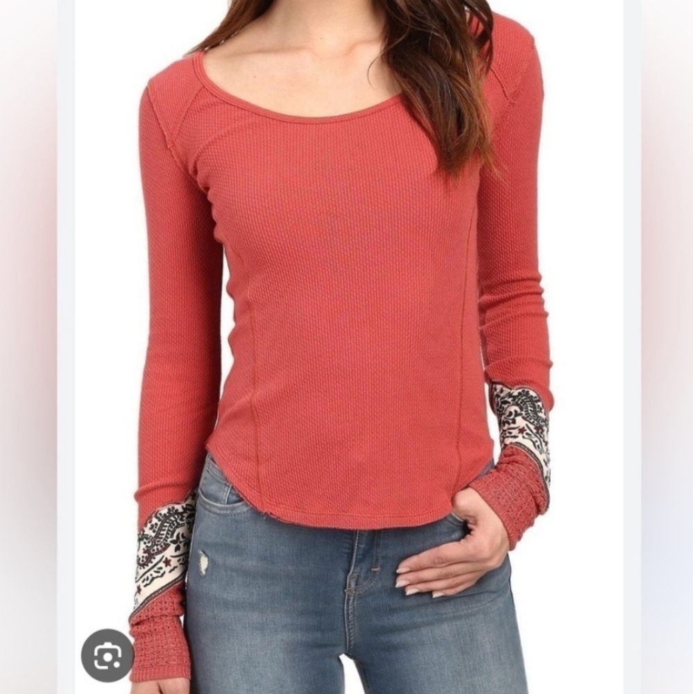 Free People We the Free Bandana Cuff Thermal Knit Top
